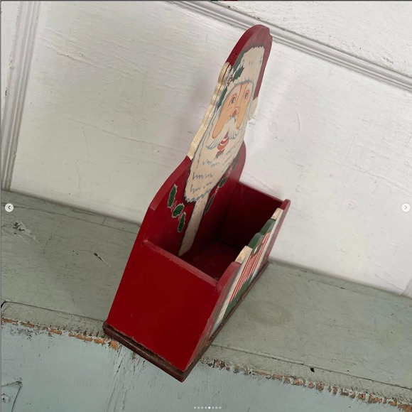 Vintage Christmas Santa Mailbox Card Holder Letter Mail Painted Box - Picture 5 of 8
